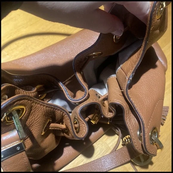 Michael Kors BROWN Shoulder Boho Bag. Skorpios Large Drawstring Shoulder Bag - Picture 8 of 12